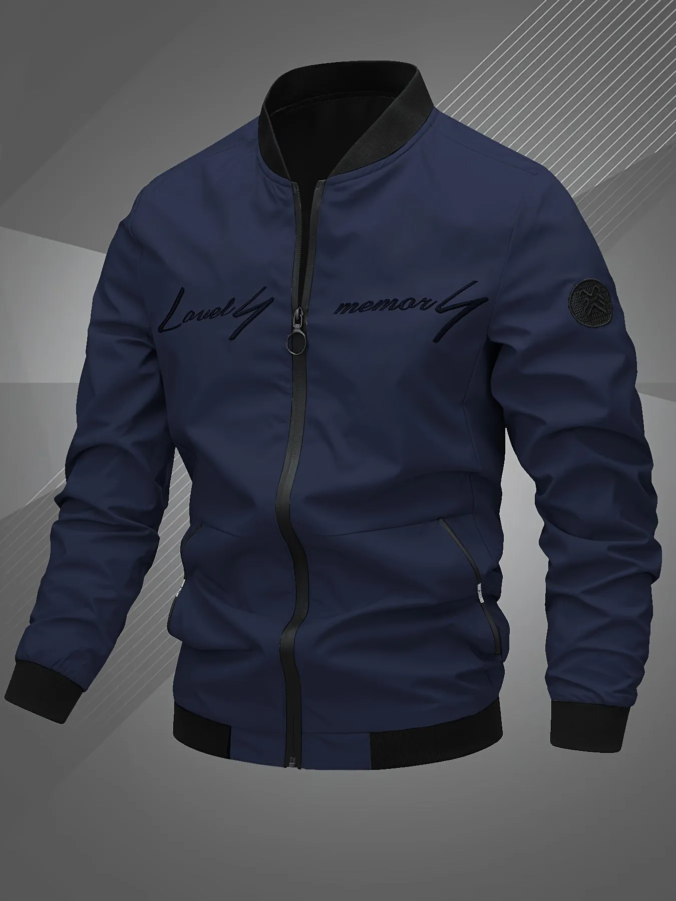 Letter Embroidered Bomber Jacket for Men | Zachary