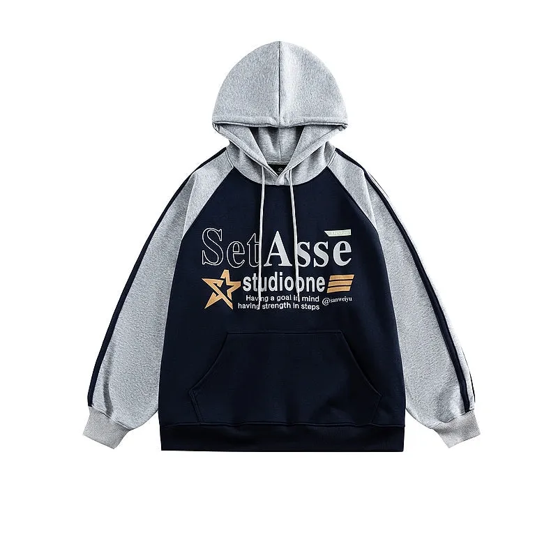 Letter Print Contrast Hooded Sweatshirt