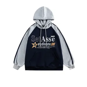 Letter Print Contrast Hooded Sweatshirt