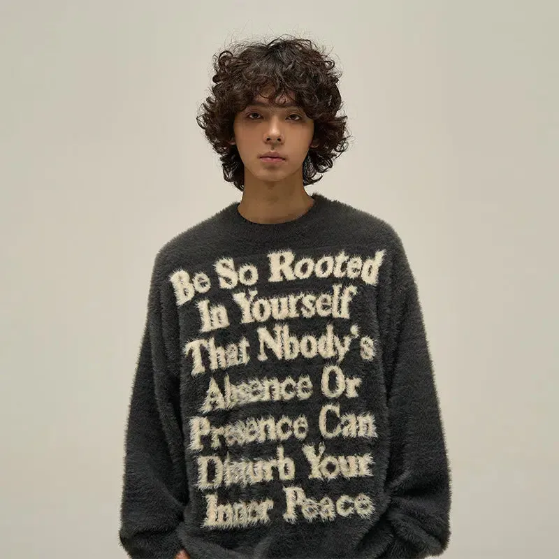 Letter Printed Furry Sweater