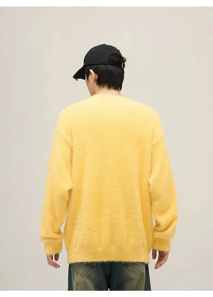 Letter Printed Furry Sweater