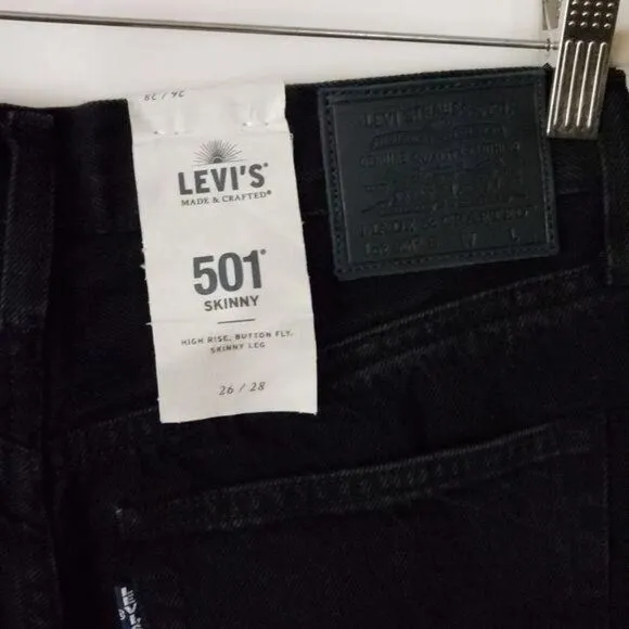 Levi's Embroidered 501 Skinny Made and Crafted Jeans Black Women's Size 26/28