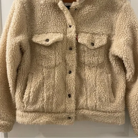 Levi’s Sherpa Trucker Cropped Ex Boyfriend Jacket Womens Size Small