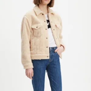 Levi’s Sherpa Trucker Cropped Ex Boyfriend Jacket Womens Size Small