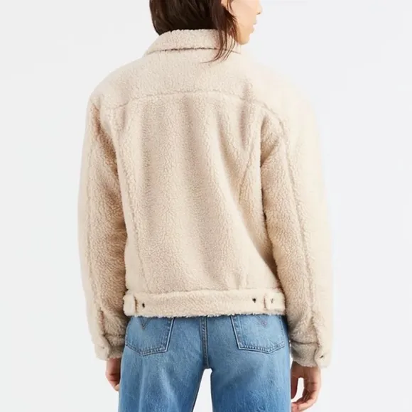 Levi’s Sherpa Trucker Cropped Ex Boyfriend Jacket Womens Size Small