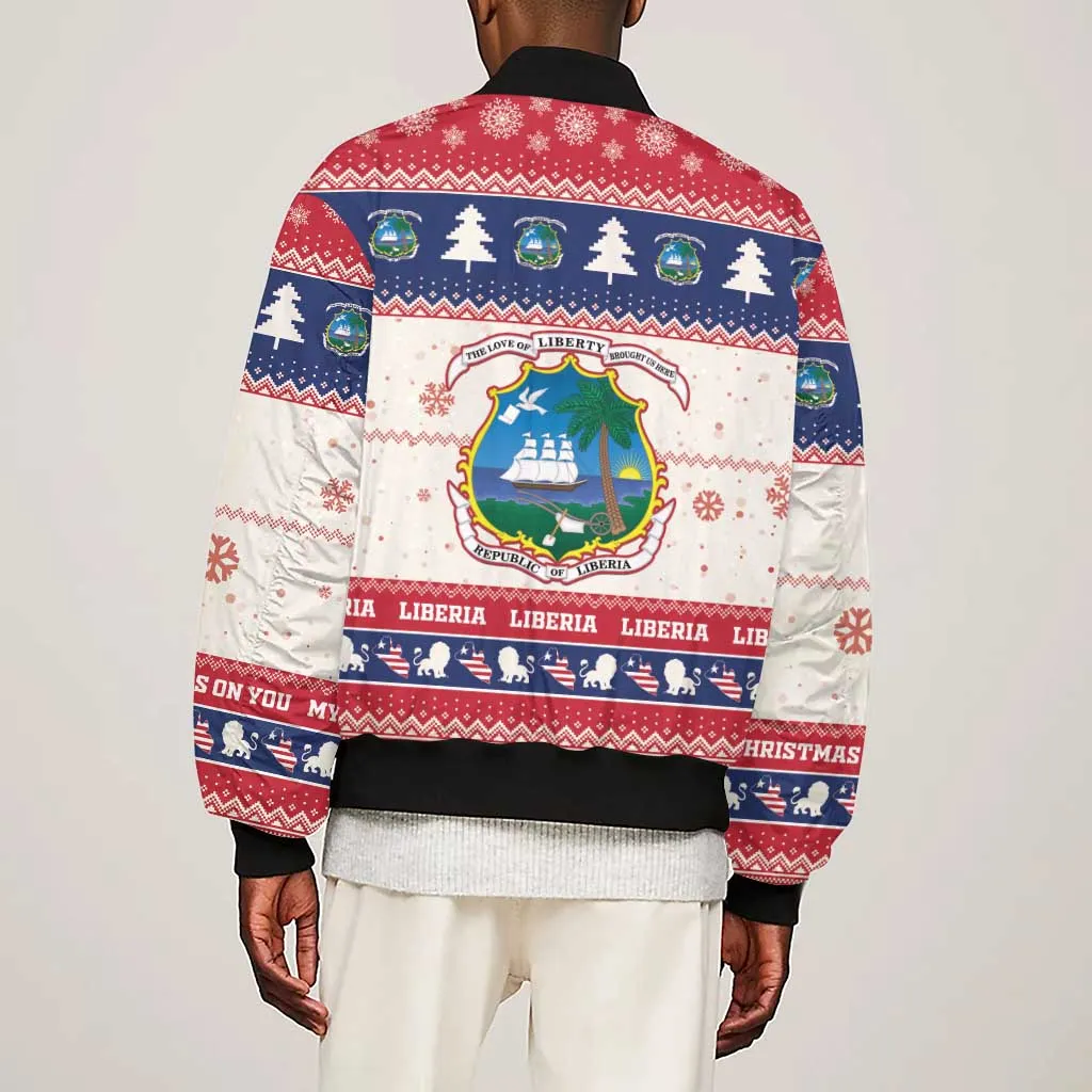 Liberia Christmas Sleeve Zip Bomber Jacket African Lion Santa LT15