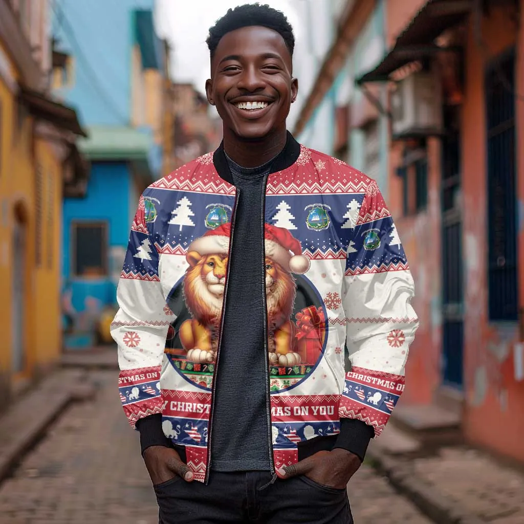 Liberia Christmas Sleeve Zip Bomber Jacket African Lion Santa LT15
