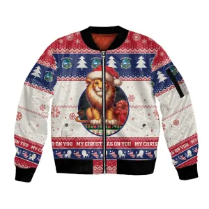 Liberia Christmas Sleeve Zip Bomber Jacket African Lion Santa LT15