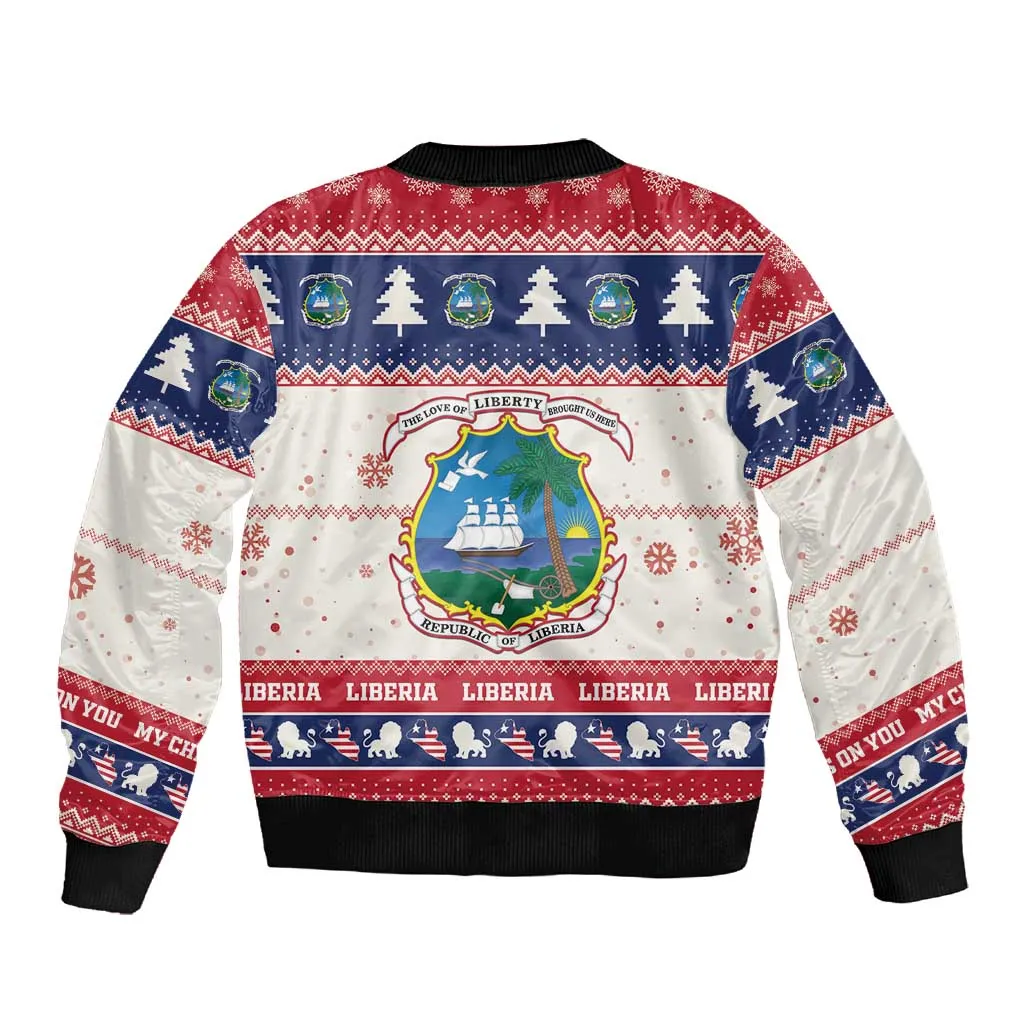 Liberia Christmas Sleeve Zip Bomber Jacket African Lion Santa LT15