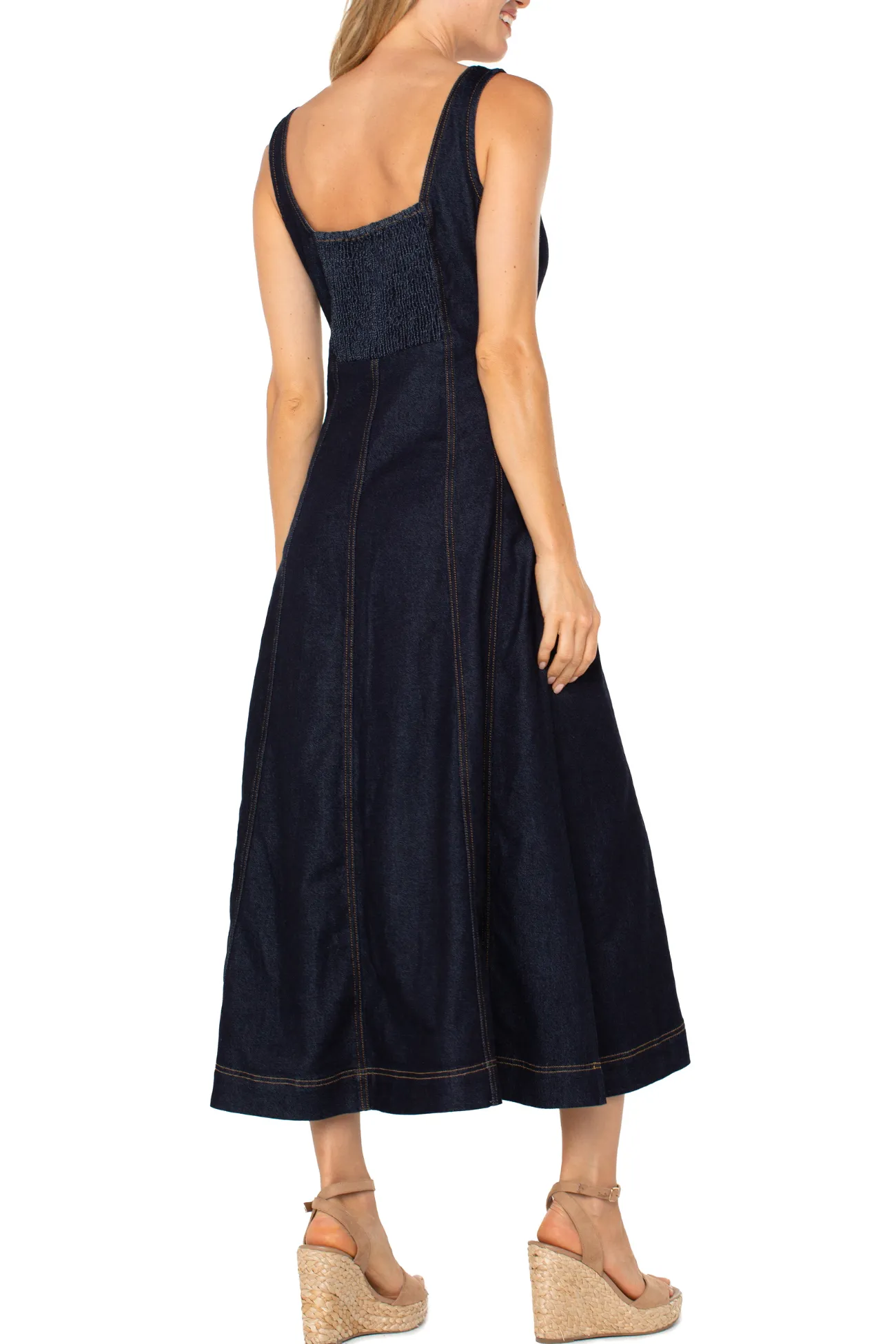 Liverpool Indigo Rinse Smocked Back Midi Dress