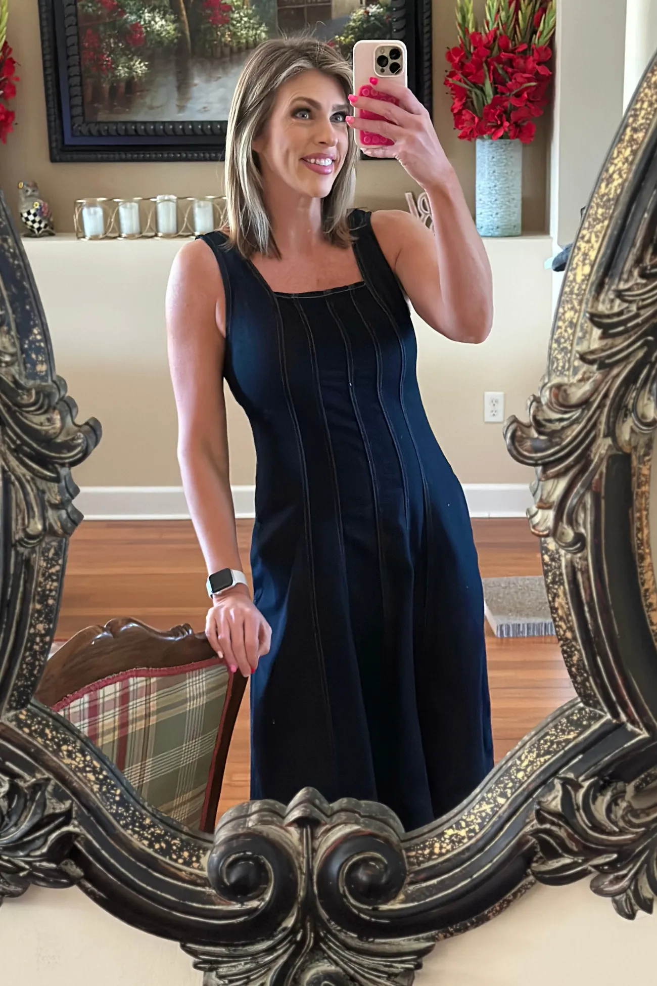 Liverpool Indigo Rinse Smocked Back Midi Dress