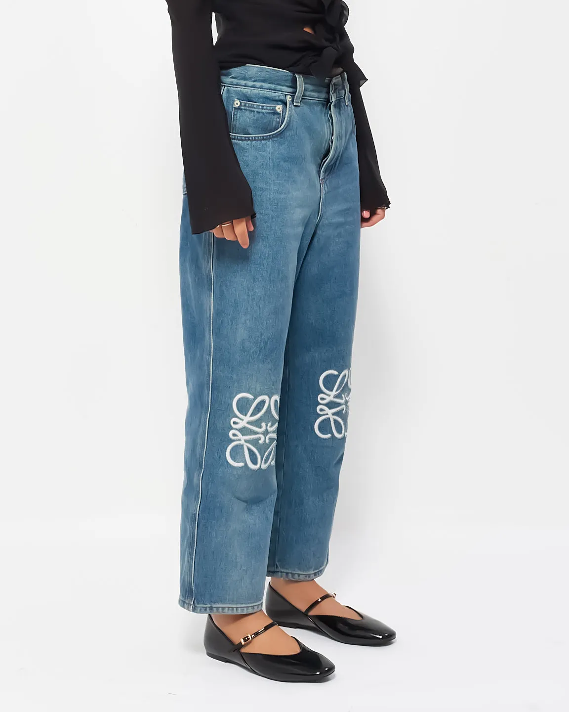 Loewe Blue Denim Anagram Print Cropped Jeans - 40