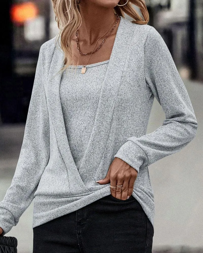 Long Sleeve Fake Two Piece Sweatshirt