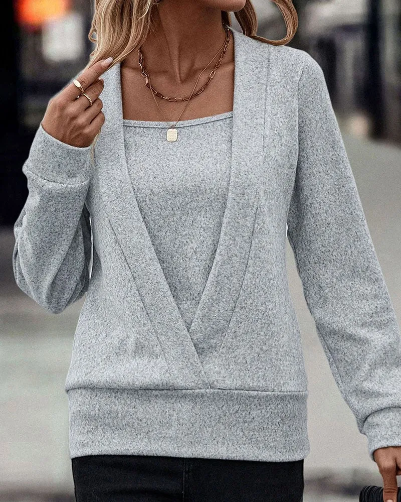 Long Sleeve Fake Two Piece Sweatshirt