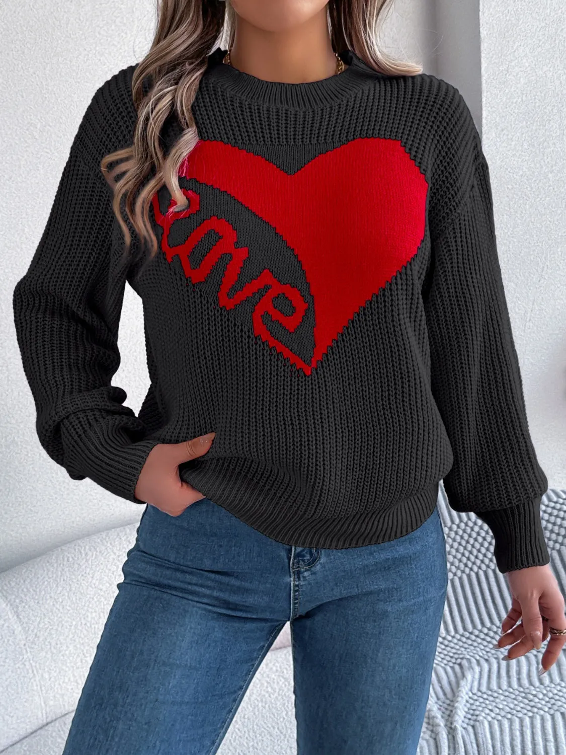 LOVE Heart Dropped Shoulder Sweater