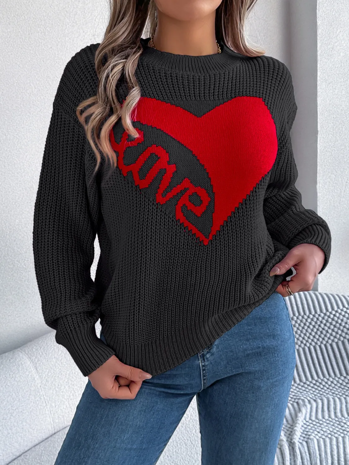 LOVE Heart Dropped Shoulder Sweater
