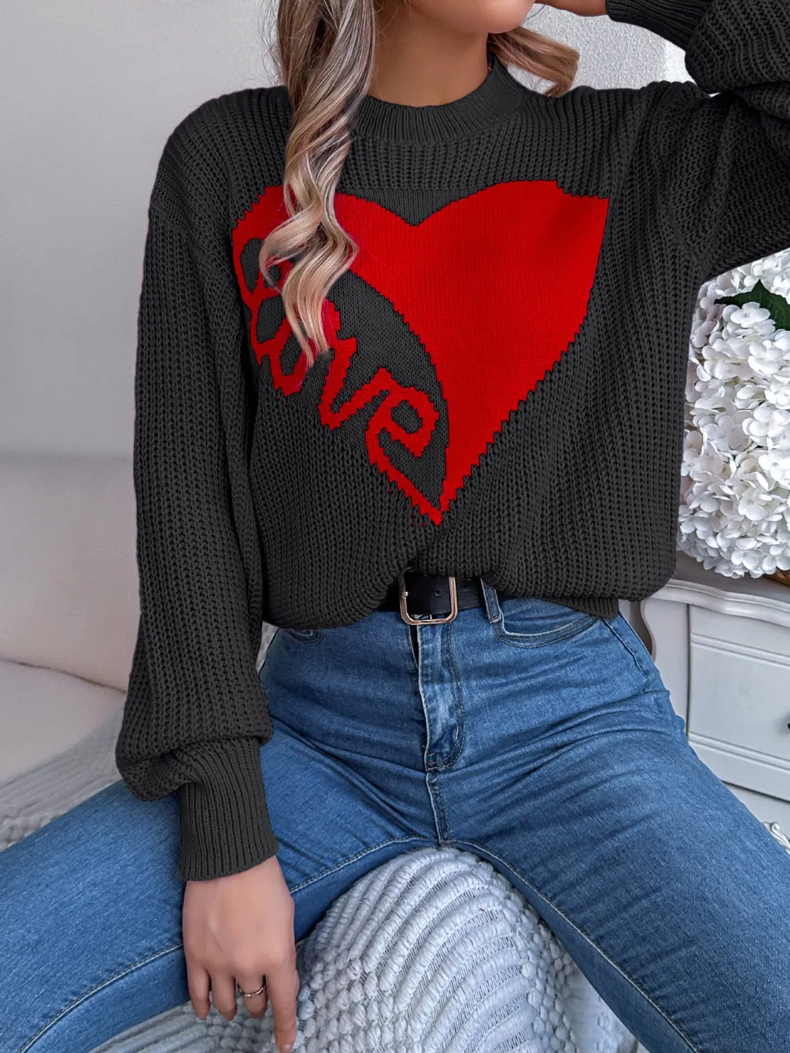 LOVE Heart Dropped Shoulder Sweater