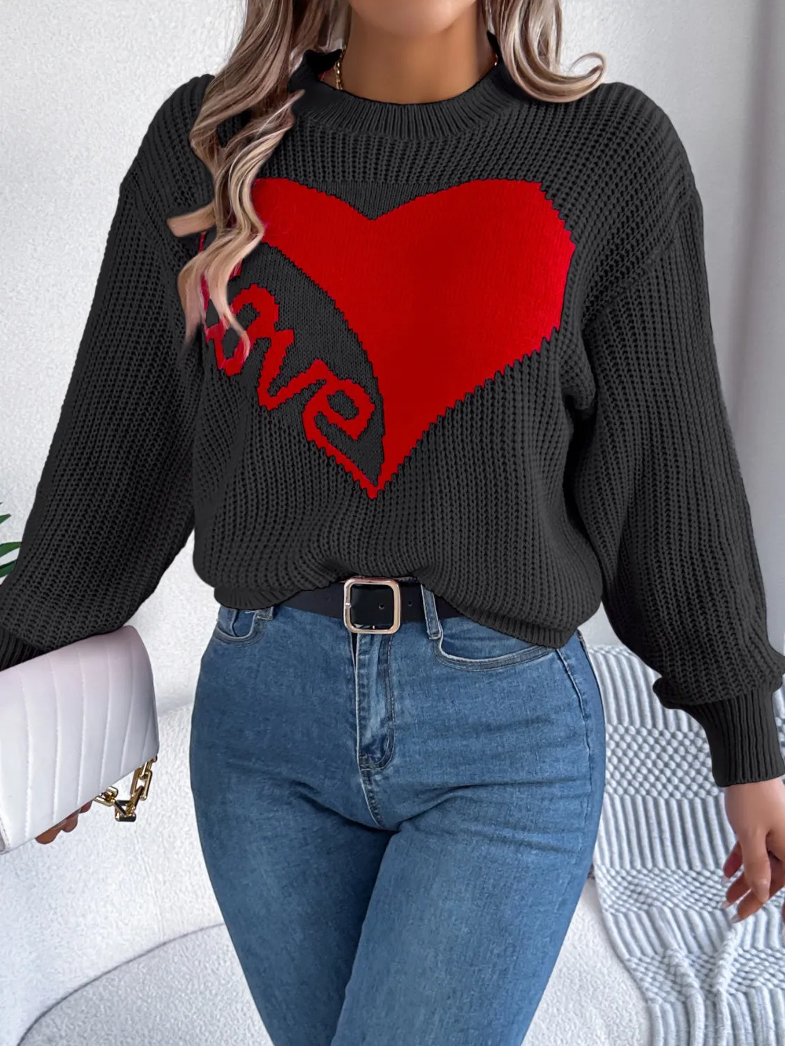 LOVE Heart Dropped Shoulder Sweater