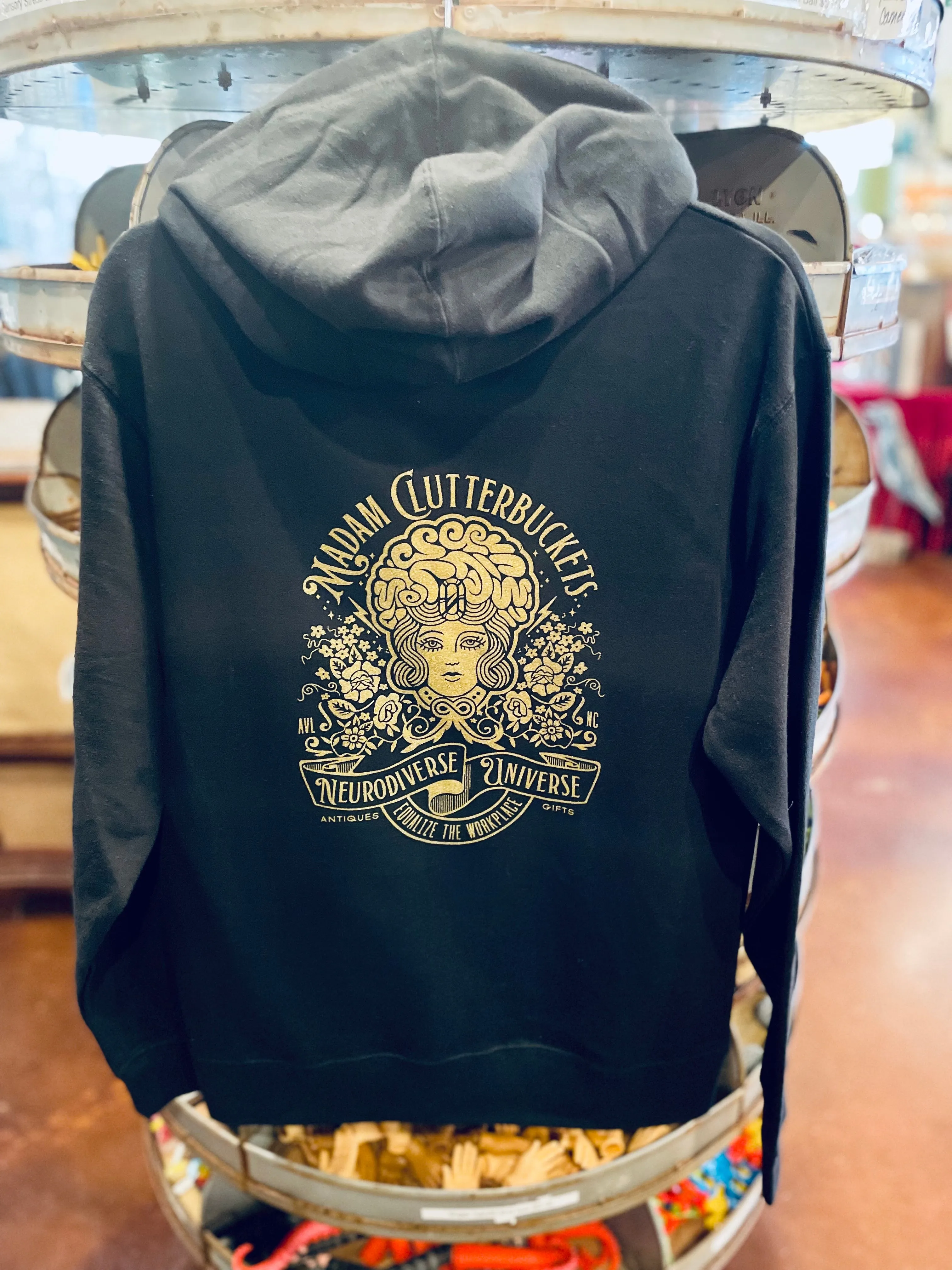 Madam Clutterbucket's Neurodiverse Universe Logo Hoodies!