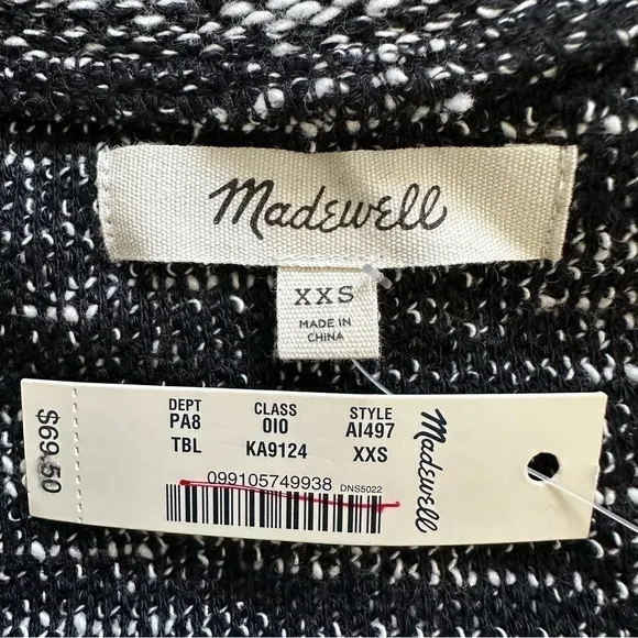 Madewell Sweater Button-Shoulder Wide-Sleeve Top Black White XXS NWT New