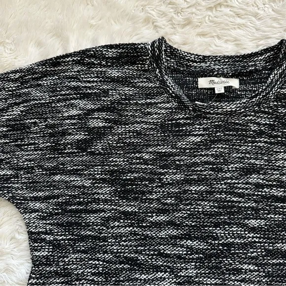 Madewell Sweater Button-Shoulder Wide-Sleeve Top Black White XXS NWT New