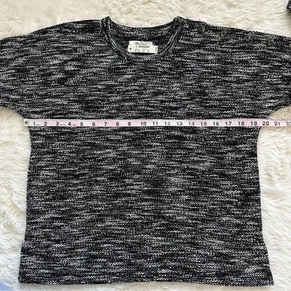 Madewell Sweater Button-Shoulder Wide-Sleeve Top Black White XXS NWT New