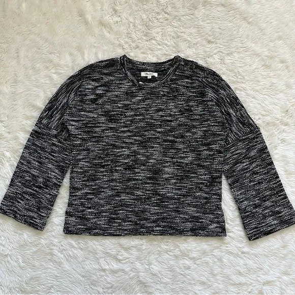 Madewell Sweater Button-Shoulder Wide-Sleeve Top Black White XXS NWT New