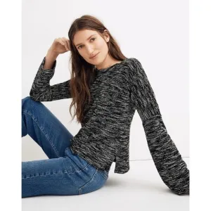 Madewell Sweater Button-Shoulder Wide-Sleeve Top Black White XXS NWT New
