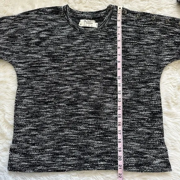 Madewell Sweater Button-Shoulder Wide-Sleeve Top Black White XXS NWT New