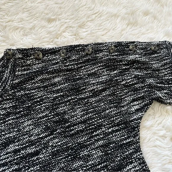 Madewell Sweater Button-Shoulder Wide-Sleeve Top Black White XXS NWT New