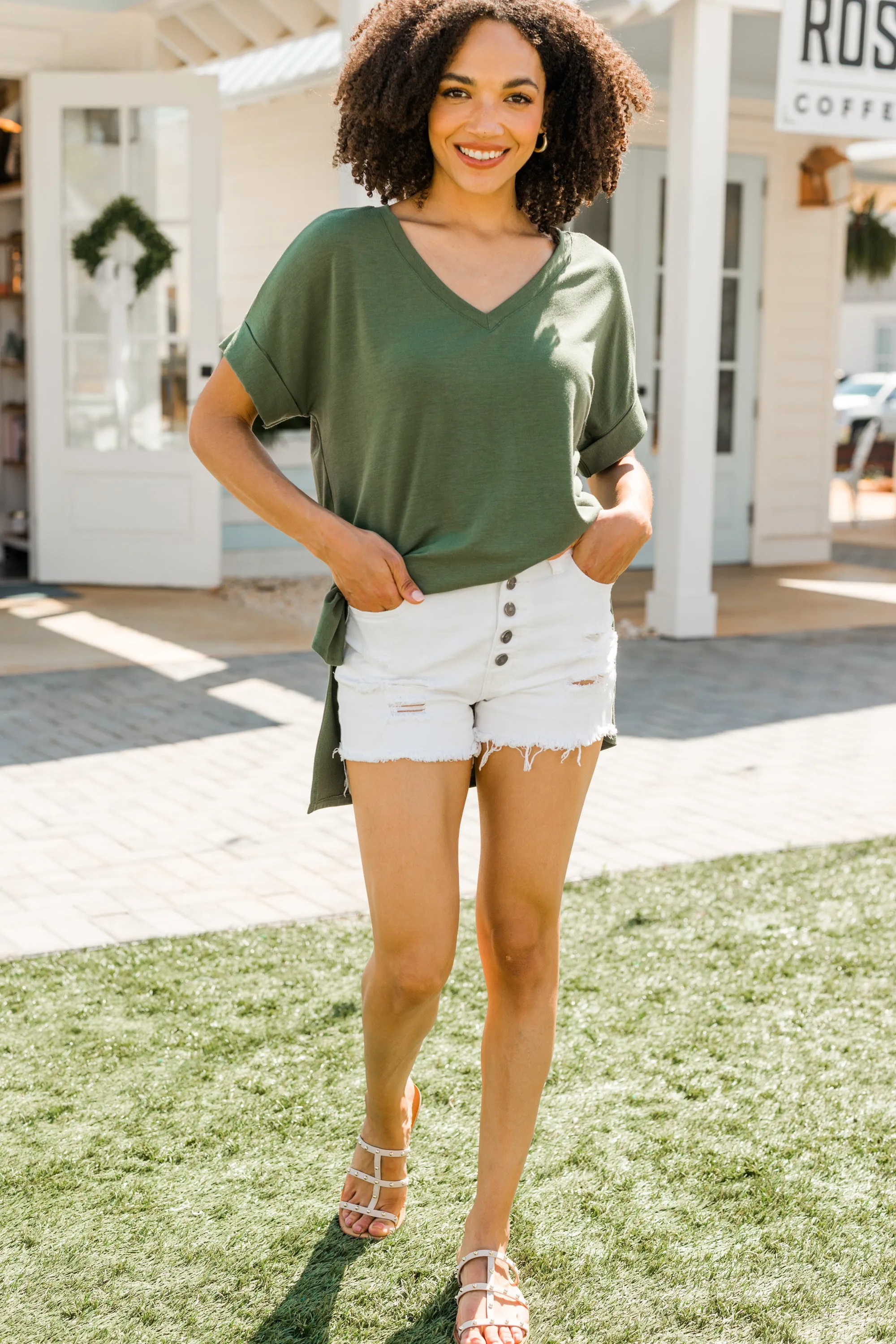 Make Your Life Easy Olive Green V-neck Top
