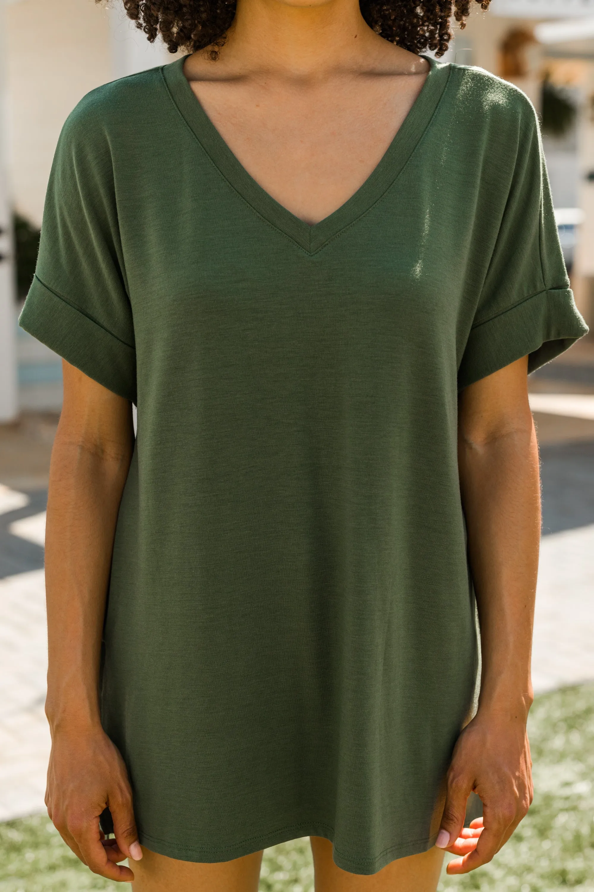 Make Your Life Easy Olive Green V-neck Top
