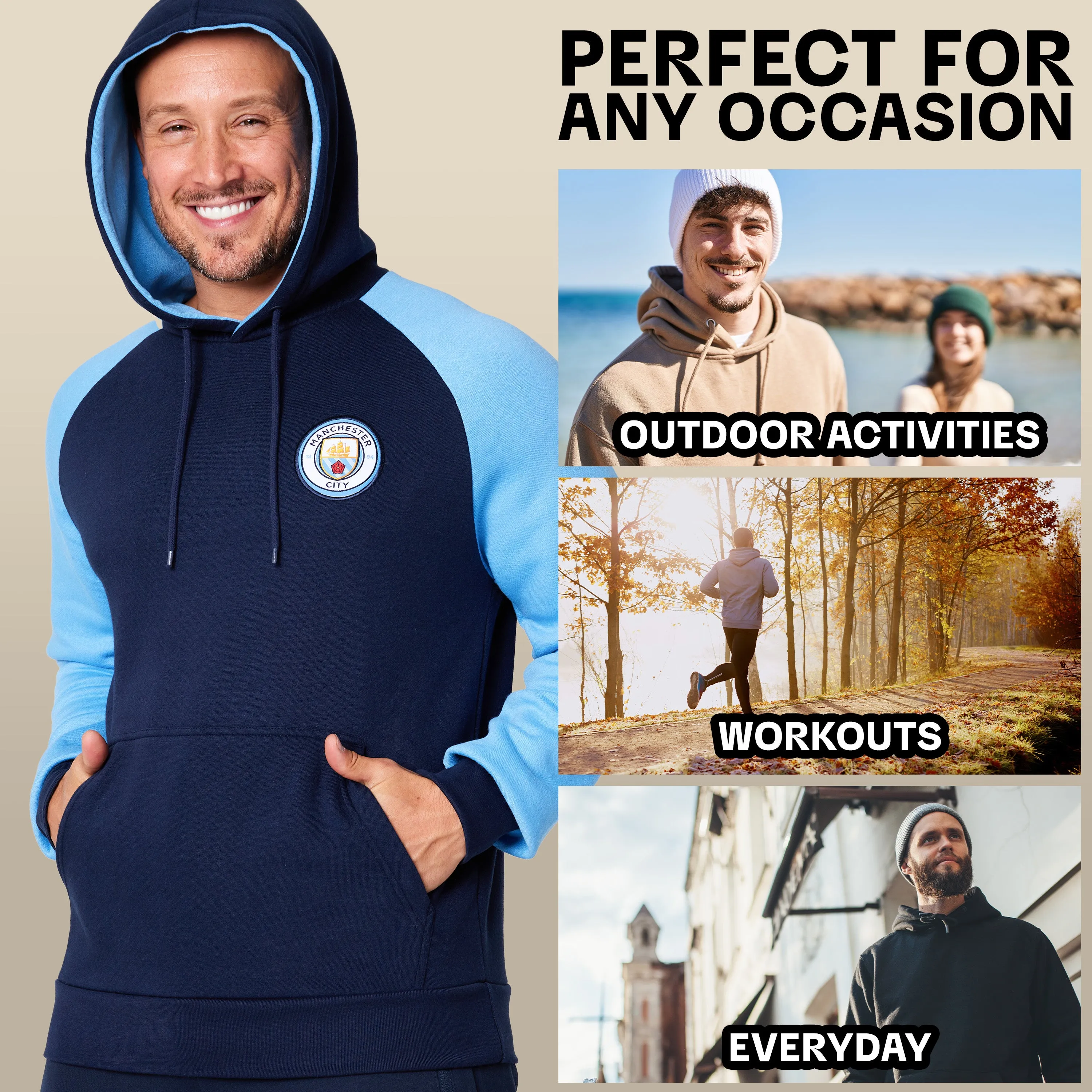 Manchester City F.C. Mens Hoodie with Kangaroo Pocket