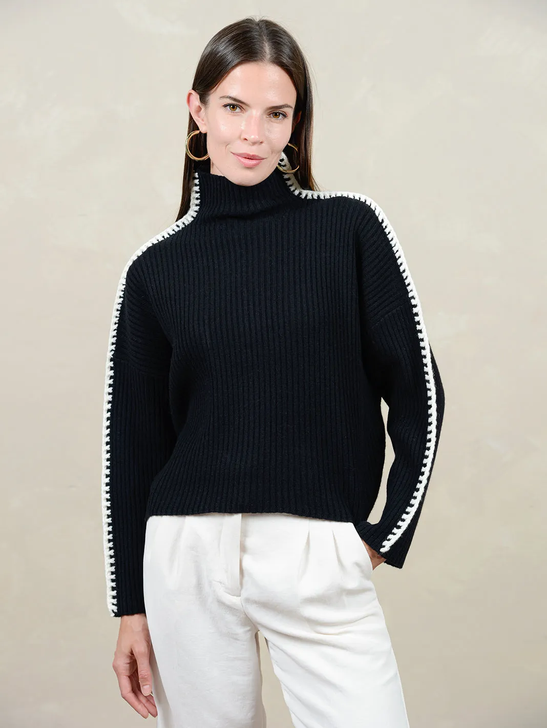 Marullo Stitch Cashmere Mock Neck Sweater for Women