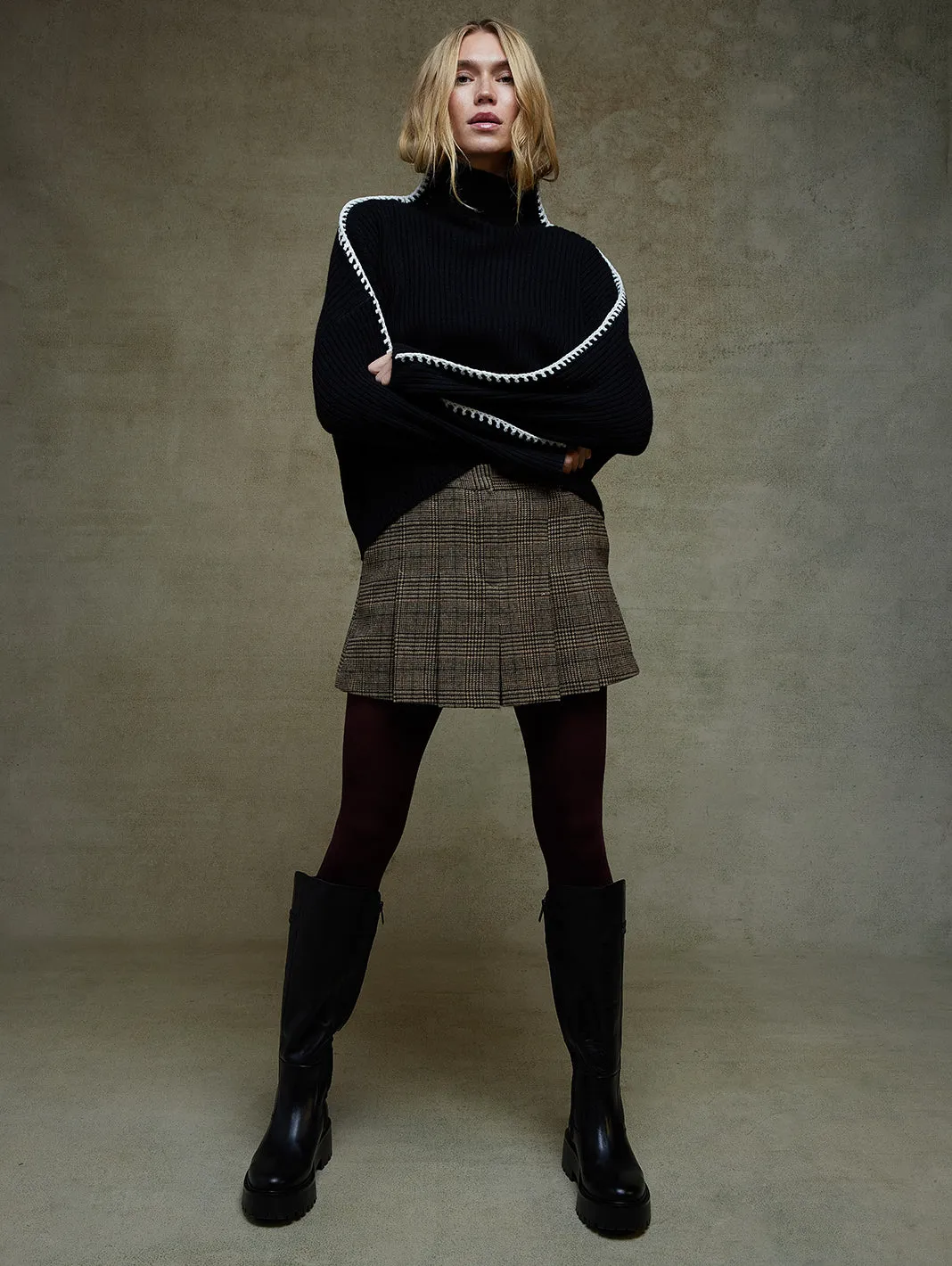 Marullo Stitch Cashmere Mock Neck Sweater for Women