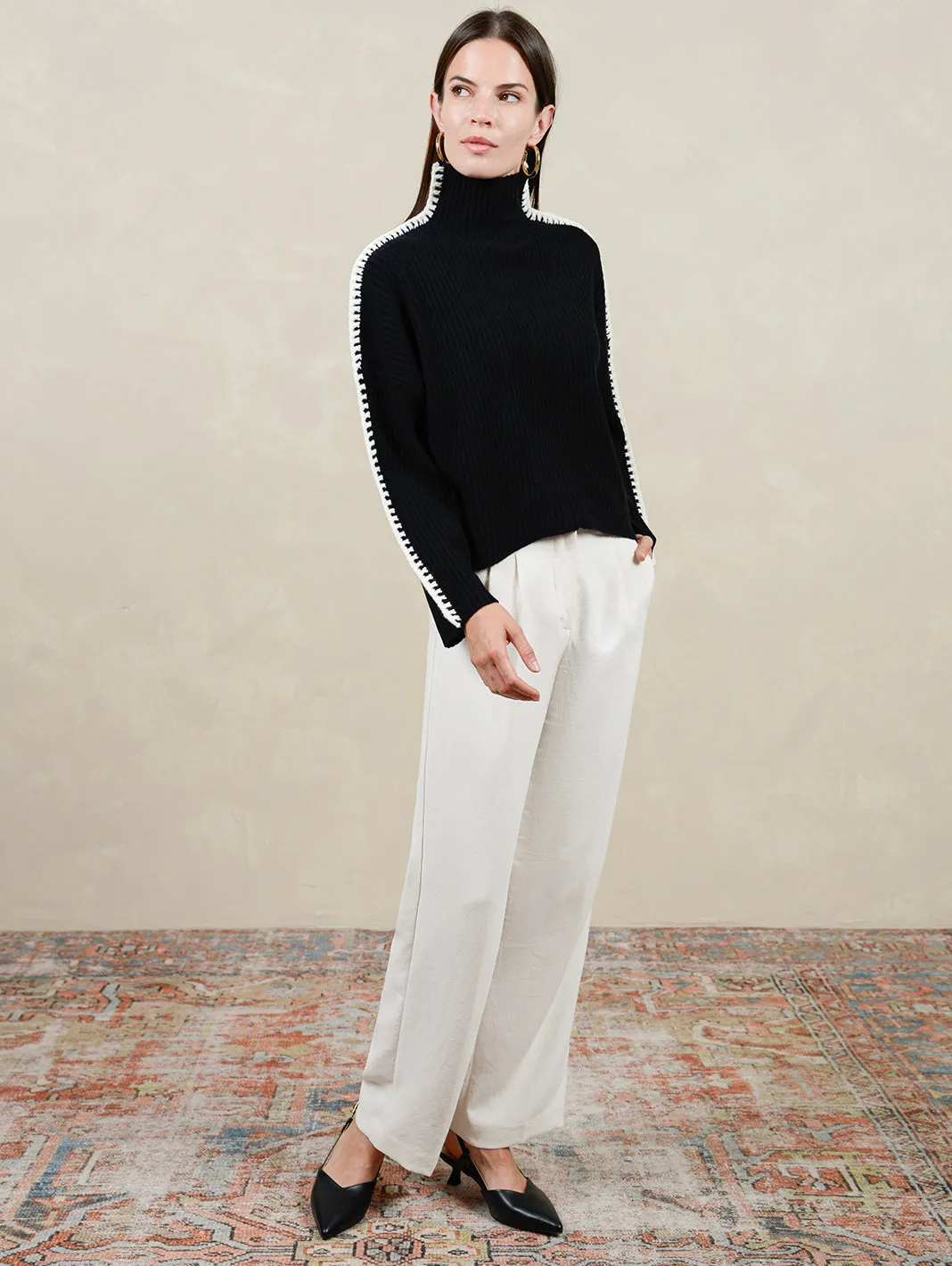 Marullo Stitch Cashmere Mock Neck Sweater for Women