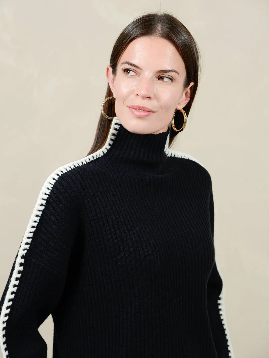 Marullo Stitch Cashmere Mock Neck Sweater for Women