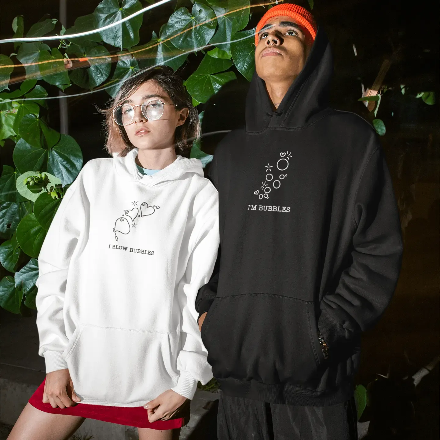 Matching I Blow Bubbles / I'm Bubbles Embroidered Unisex Hoodies