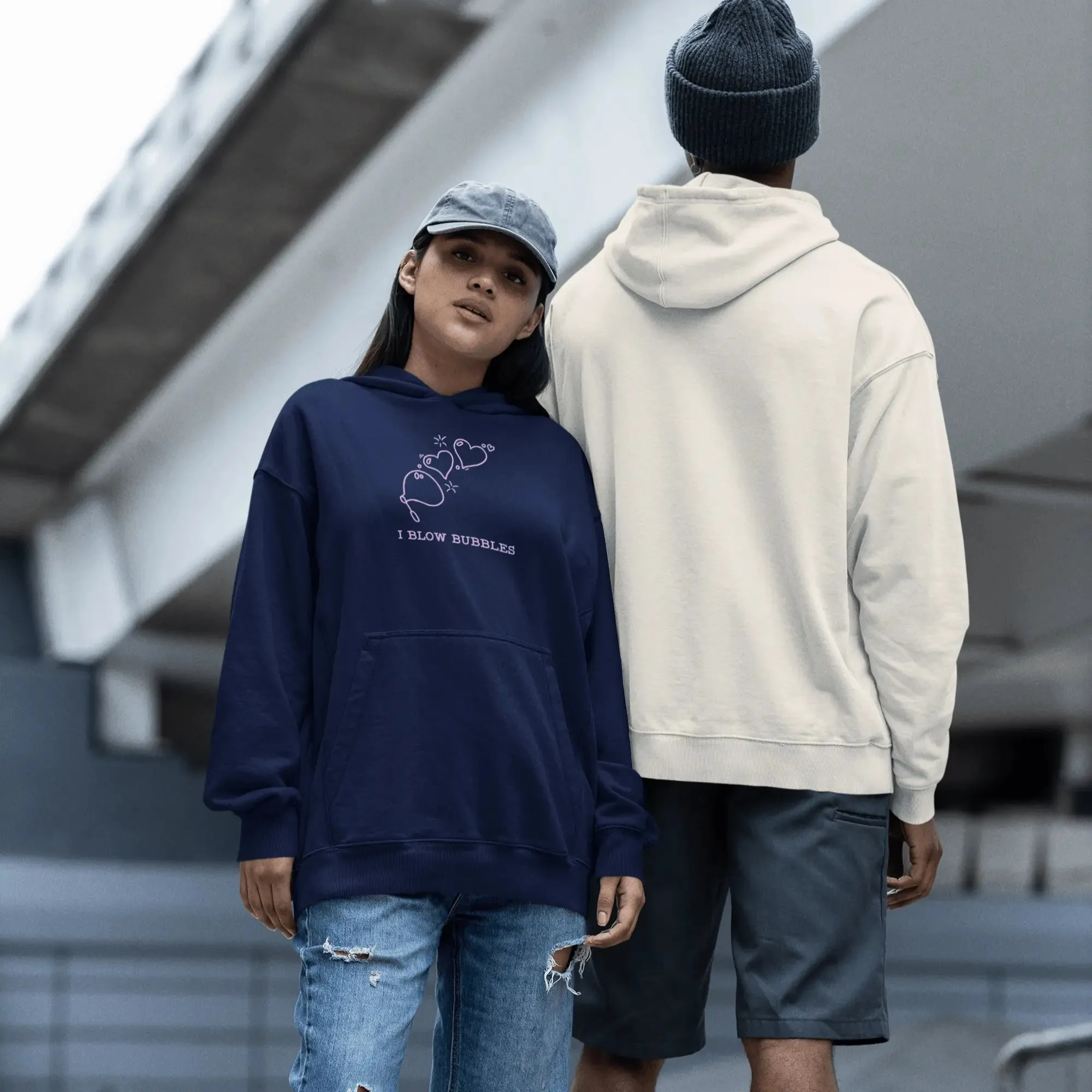Matching I Blow Bubbles / I'm Bubbles Embroidered Unisex Hoodies