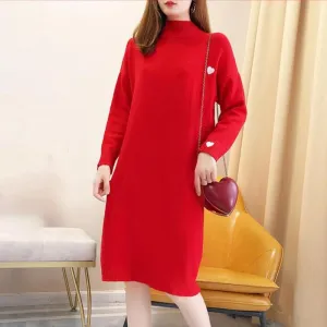 Maternity Autumn and Winter Dresses Plus Size Half High Neck Sweater Mid-length Long-sleeved Warm Sweater