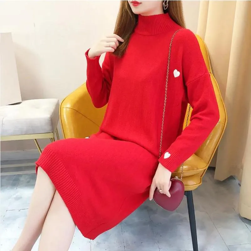 Maternity Autumn and Winter Dresses Plus Size Half High Neck Sweater Mid-length Long-sleeved Warm Sweater