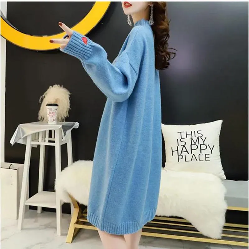 Maternity Autumn and Winter Dresses Plus Size Half High Neck Sweater Mid-length Long-sleeved Warm Sweater