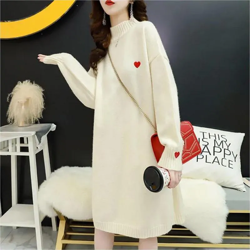 Maternity Autumn and Winter Dresses Plus Size Half High Neck Sweater Mid-length Long-sleeved Warm Sweater