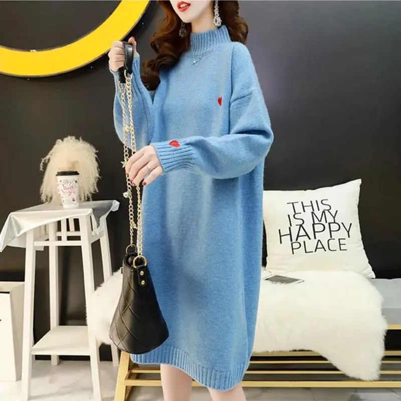 Maternity Autumn and Winter Dresses Plus Size Half High Neck Sweater Mid-length Long-sleeved Warm Sweater