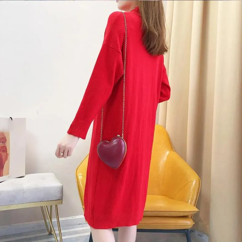 Maternity Autumn and Winter Dresses Plus Size Half High Neck Sweater Mid-length Long-sleeved Warm Sweater