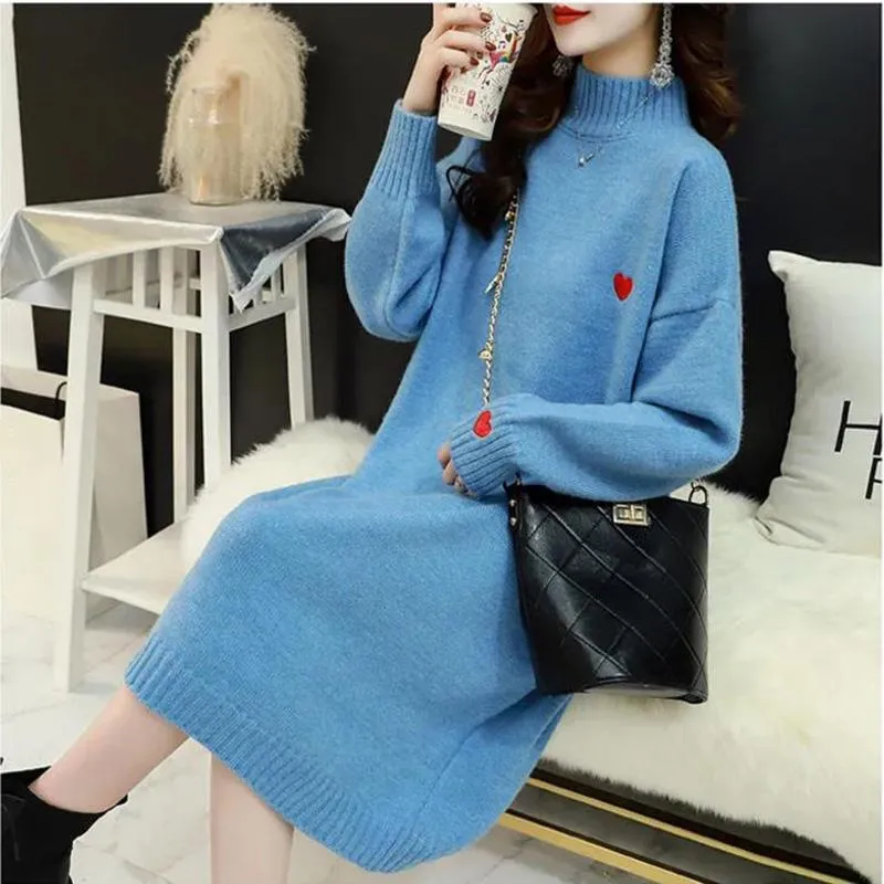 Maternity Autumn and Winter Dresses Plus Size Half High Neck Sweater Mid-length Long-sleeved Warm Sweater