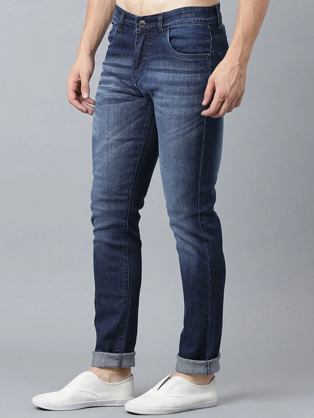 Men Blue Slim Fit Mid-Rise Clean Look Stretchable Jeans
