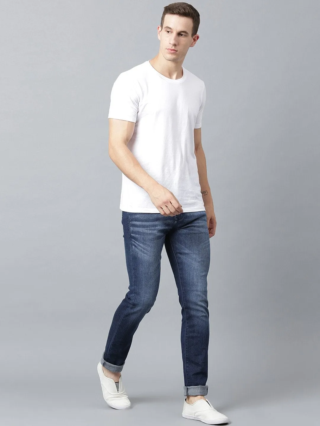 Men Blue Slim Fit Mid-Rise Clean Look Stretchable Jeans