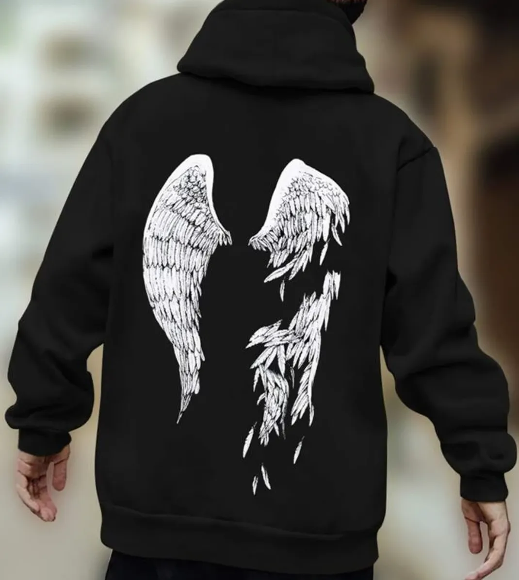 Men's casual hoodie with artistic wing design - unique stylish wear for everyday use