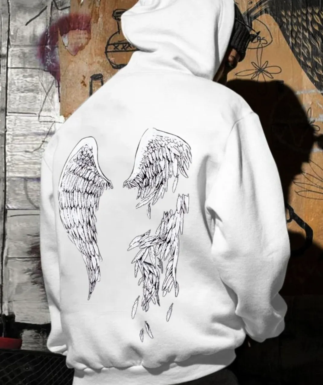 Men's casual hoodie with artistic wing design - unique stylish wear for everyday use